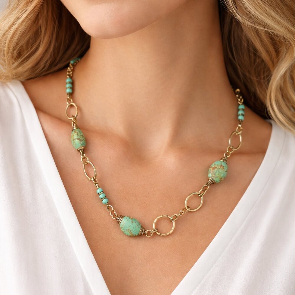 Elegant Turquoise and Bronze Necklace One of a Kind Handmade Boutique Find